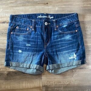 100% Cotton American Eagle Outfitters Distressed Dark Blue Jean Shorts